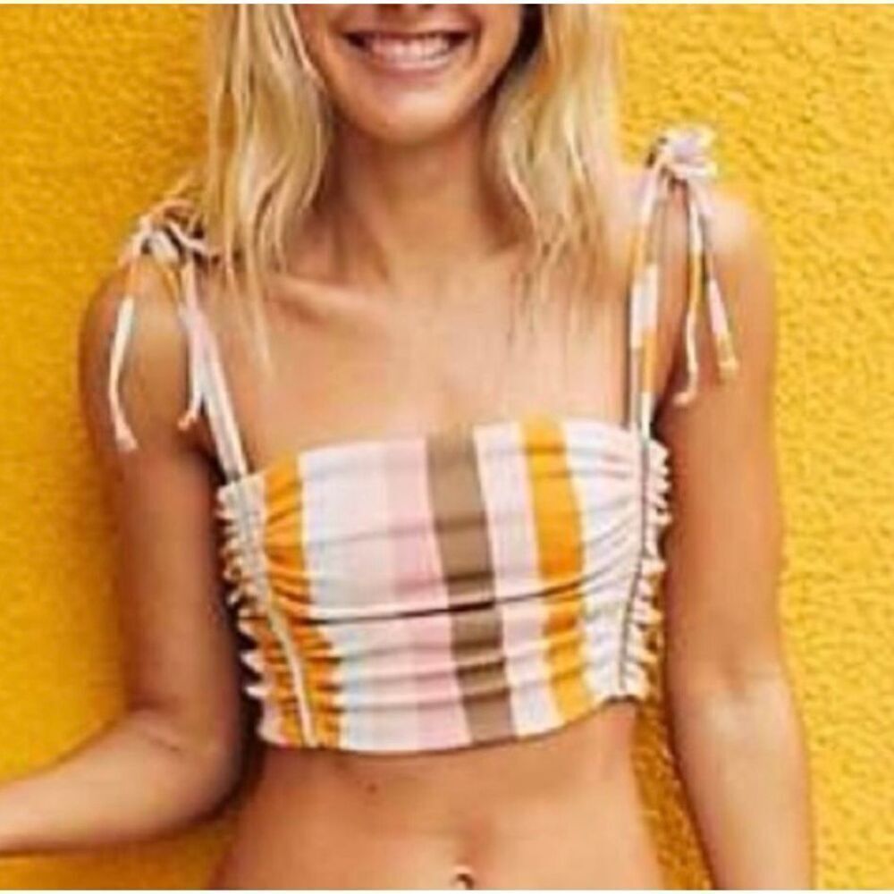 aerie Multi-Color Striped Tie-Shoulder Bikini Top
